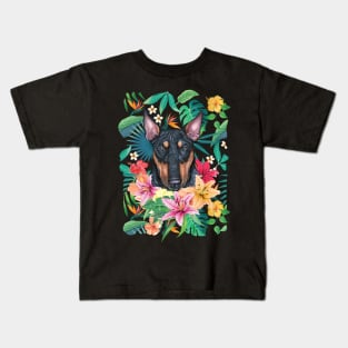 Tropical Black and Tan Bull Terrier Kids T-Shirt